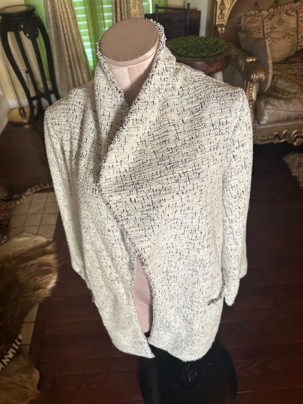 Max Studio Ivory Tweed Open-Front Blazer